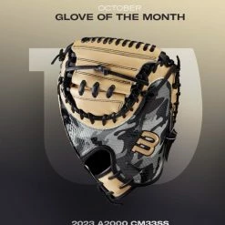 Wilson Glove Of The Month October 2022 CM33 Black Camo/Blonde 33" RHT Catchers Mitt -100percent Sales wilson wilson glove of the month october 2022 cm33 1